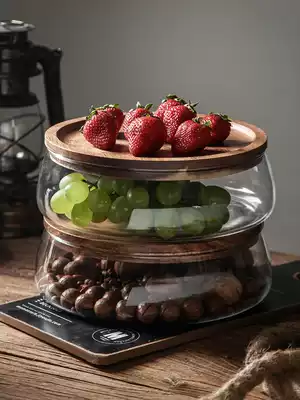 Japanese solid wood dried fruit storage box glass fruit tray living room household simple coffee table snacks melon seeds set plate