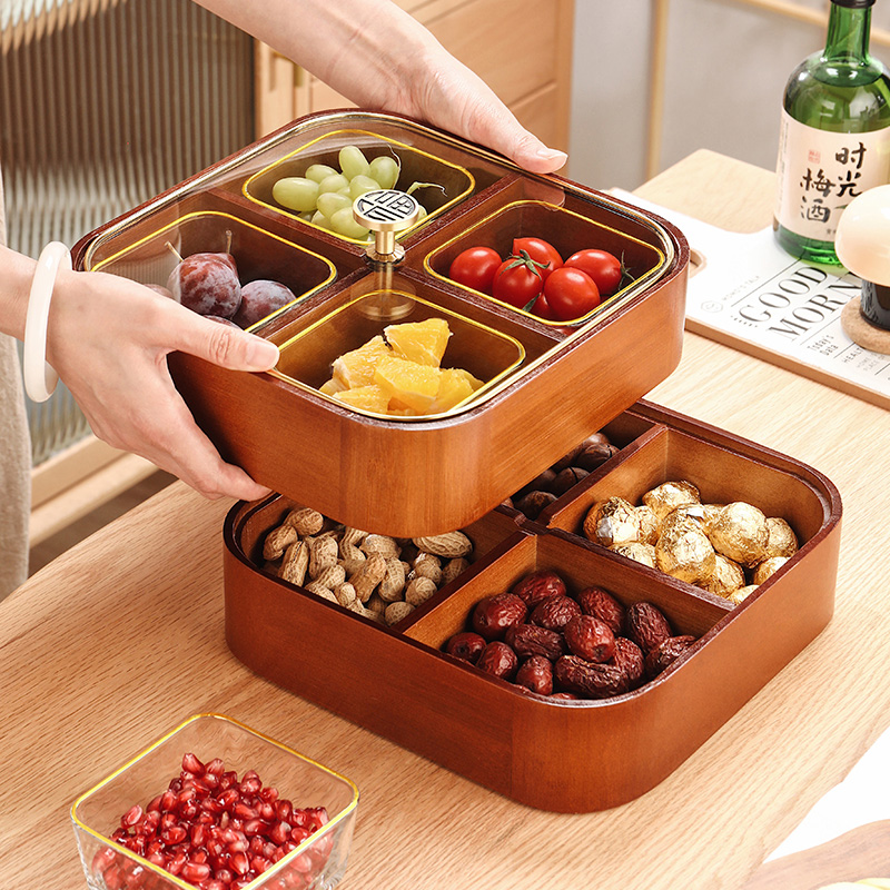 New high-end solid wood dry fruit box home living room tea table fruit tray candy snacks melon seeds nut containing box 1583-Taobao