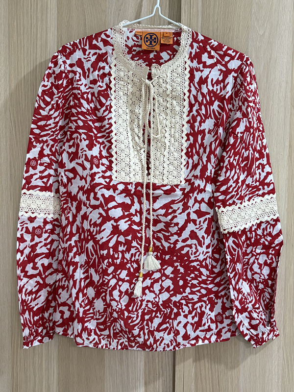 American Luxury Brand Tory Burch Lightweight Pure Cotton Bohemian Style Heavy Lace Shirt