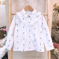 Brand spring and autumn pure cotton childrens small and medium-sized girls baby radish printed lotus leaf edge sweet long-sleeved shirt 33003