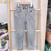 Small classmate spring and autumn childrens middle and big boys and girls thin section slim pencil pants jeans 82302