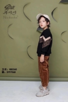 Niuduoduo autumn and winter childrens middle and big children Korean version of corduroy knee patch nine-point pants straight-leg pants 97068