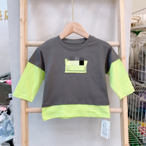 Brand spring and autumn childrens Korean version of pure cotton cute splicing fake two-piece long-sleeved T-shirt bottoming shirt 5731