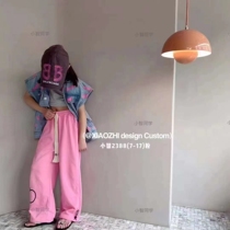 Little classmate 2022 spring and summer new Korean version of pure cotton childrens middle and big childrens casual bear drawstring knitted trousers 2388