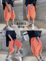 Hi big e small e2022 summer new childrens middle-aged and big childrens cotton candy-colored cloth seven-point thin casual pants 3903