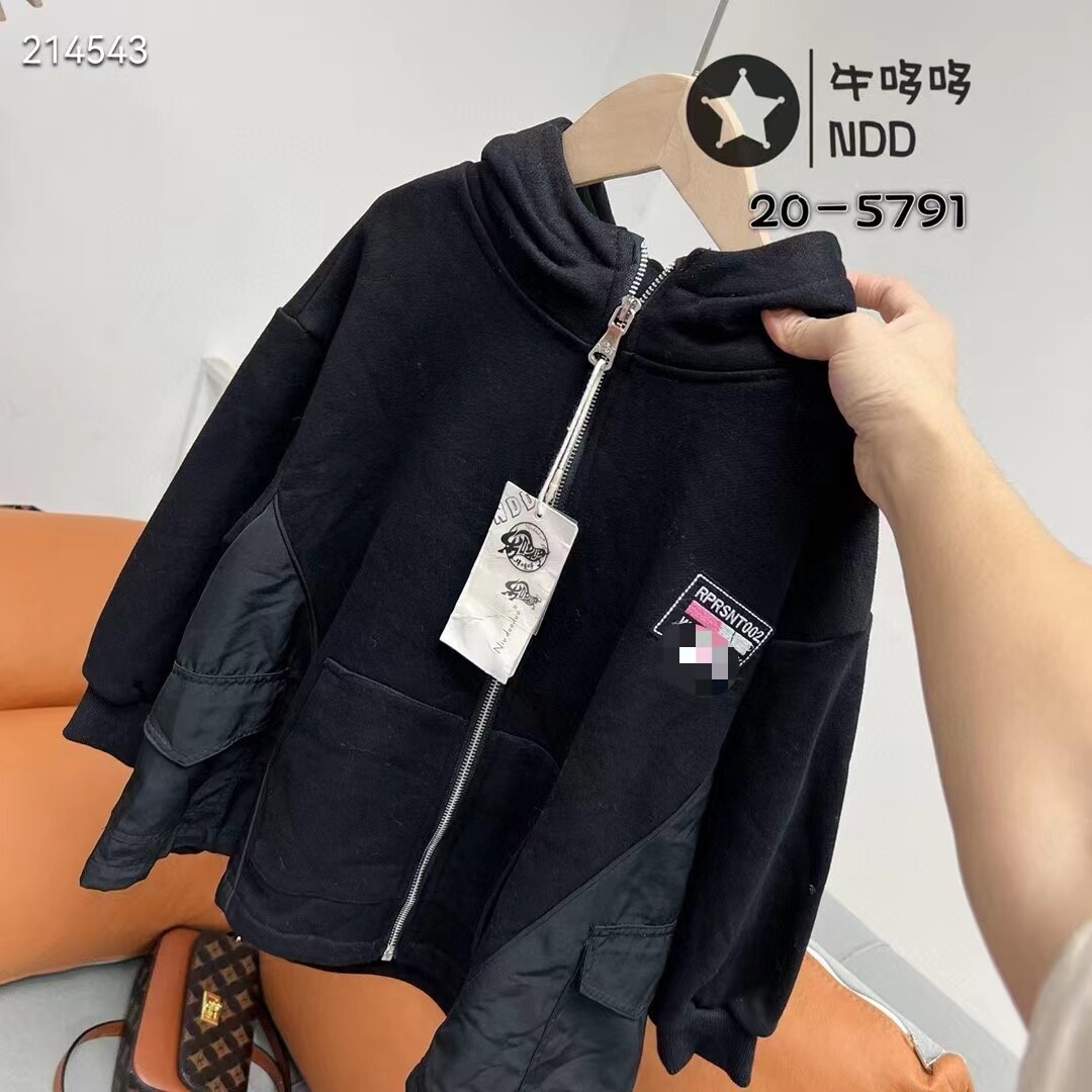 Niuduoduo children's autumn and winter plus thin velvet knitted hooded foreign style labeling hoodie jacket 35791