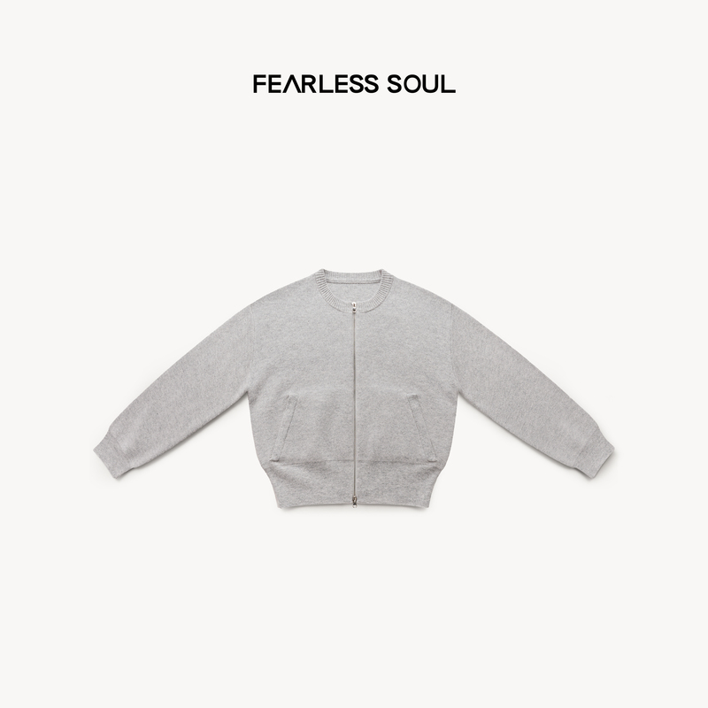 Taffa Tang Fa Fa's New Autumn and Winter Heavyweight Half-High Collar Loose Solid Color Wool Knit Jacket Zipper Sweater for Women