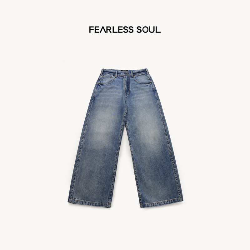 Taffa Tang Fa Fa's New Deep Blue Series Retro Blue Wash Whiskered Casual Versatile Straight-Leg Jeans Taffa Tang Fa Fa's New Deep Blue Series Retro Blue Wash Whiskered Casual Versatile Straight-Leg Jeans
