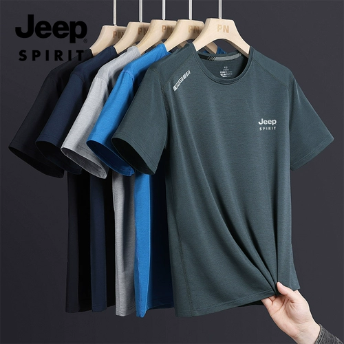 Jeep, джип, трендовая шелковая футболка с коротким рукавом для отдыха, коллекция 2023, круглый воротник