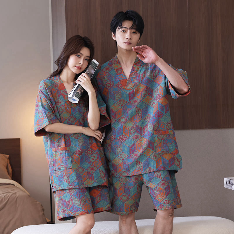 Pure Cotton Double-Layer Gauze High-End Sauna Suit Women's Bathrobe Couple's Loungewear Spring and Summer Shorts Men's Pajama Set