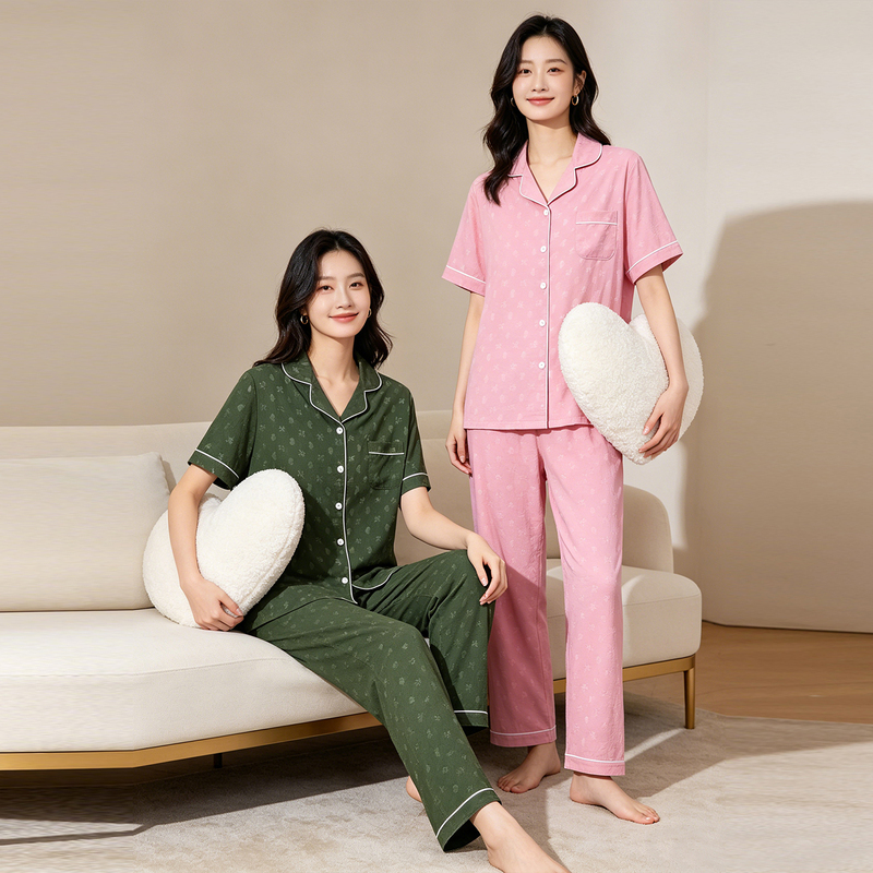 Pajamas for Women, New Summer Cloud Cotton Thin Set, Light Luxury Embossed Fashion Loose Home Wear Casual Suit