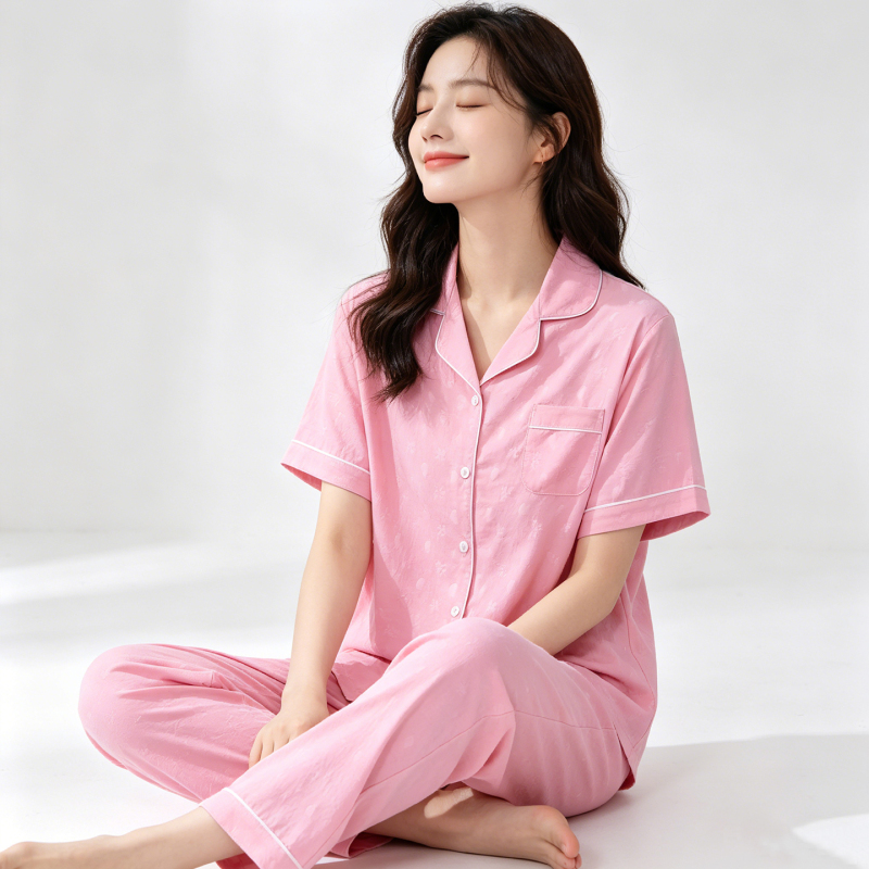 Pajamas for Women, New Summer Thin Style, Light Luxury Embossed Fashion Loose Home Wear, Cloud Cotton Casual Set Pajamas for Women, New Summer Thin Style, Light Luxury Embossed Fashion Loose Home Wear, Cloud Cotton Casual Set