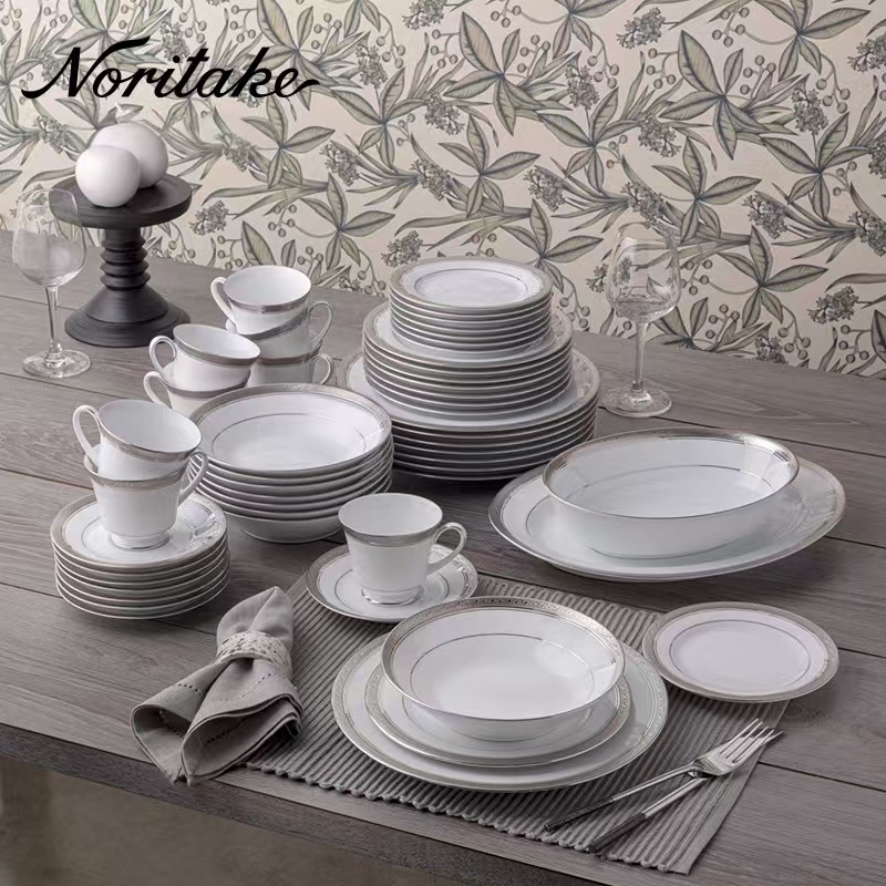 Noritake Crestwood Two-Person Dinnerware Set with a High-End European Style, a Housewarming Gift