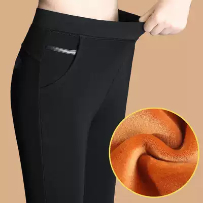 Winter plus velvet thickened outer wear pants ladies large size high waist slim pipe pants warm long pants pencil pants
