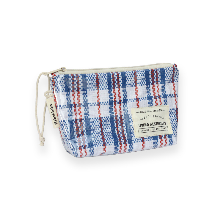 Fishthinks Red, Blue and White Storage Bag, Cosmetic Bag, Pencil Case, Pvc Waterproof, Creative Plaid, Youth Fashion, Simple