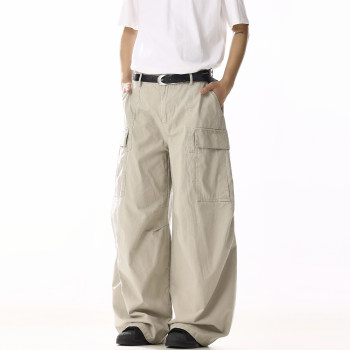 American Retro Streetwear Casual Pants for Men and Women with Large Side Pockets, Loose Deconstructed Wide-Leg Long Pants