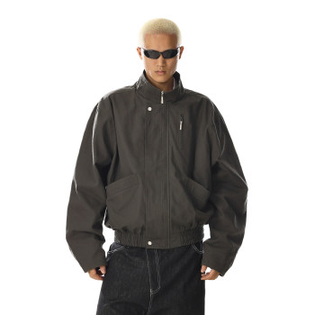 American Retro Stand-Up Collar Flight Jacket with a Unique Workwear Design, Niche, Loose-Fitting, Versatile Cleanfit Jacket for Men