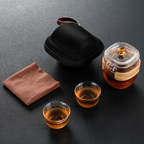 Shengyao Glass Fast Guest Cup One-pot-two-cup travel tea set portable bag Easy Travel 2 People tea-making use