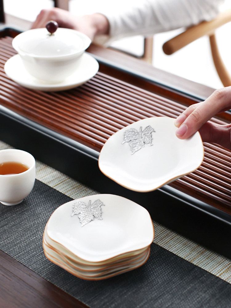 Sheng kiln Dehua white porcelain coaster Japanese tea cup insulation pad Tea tray Ceramic Gongfu tea household tea ceremony accessories