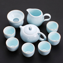 Sheng Kiln whole set of green porcelain qigong fu tea suit white porcelain home day style brief tea tea lid bowl ceramic tea cup teapot