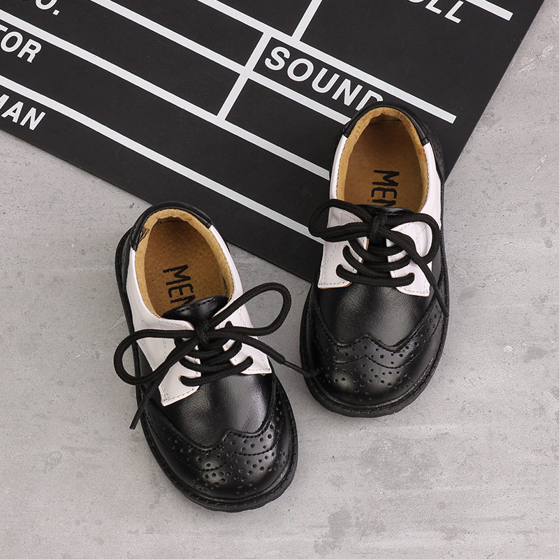 Children Inn Wind Performance shoes students Soft bottom boy lace boy Yinglun Spring autumn round head genuine leather black leather shoes