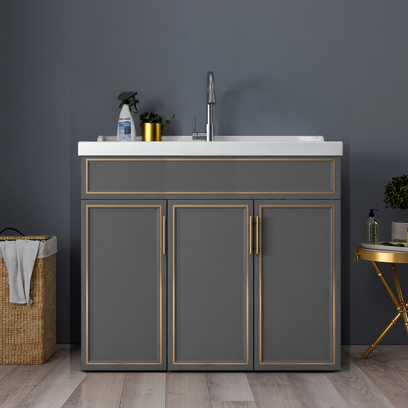 Loose in bathroom pulsator aluminum alloy washing wardrobe with washboard balcony laundry pool integrated Cabinet single pool floor standing custom