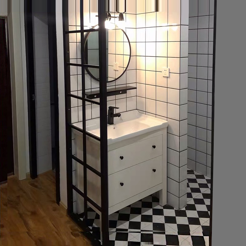 Solid wood bathroom cabinet combination Nordic light luxury modern simple powder room bathroom sink sink pool hand wash basin cabinet