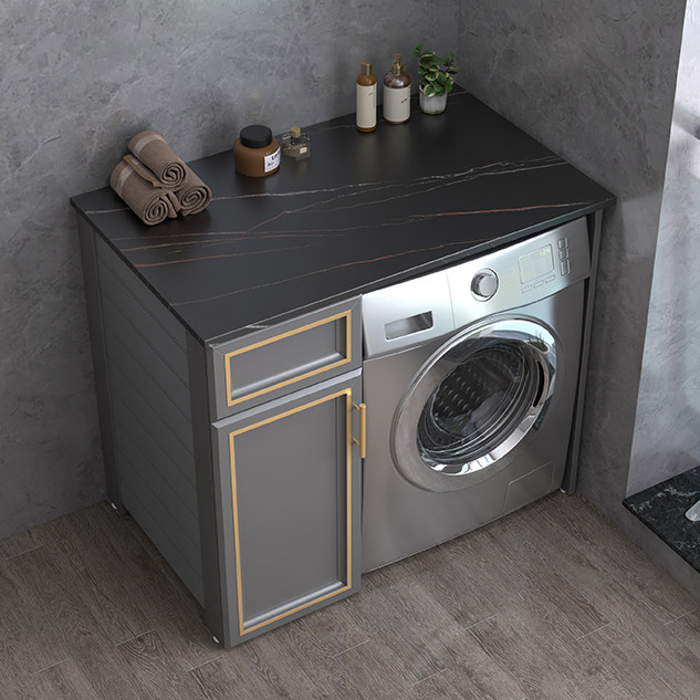 Nordic Wind Washing Machine Cabinet Combined Balcony Custom Bath Cabinet Marble Countertop Integrated Cabinet Mate Laundry Cabinet