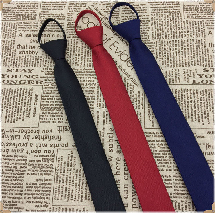 Pure black dark blue navy wine red Korean version 5CM narrow tie men easy to pull lazy zipper style hand play