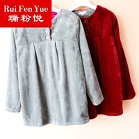 Thu đông nam nữ đơn giản vòng cổ màu flannel dài tay ấm áp đồ ngủ san hô lông cừu nhà dịch vụ đồ mặc nhà