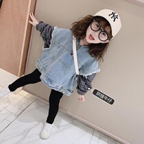 Girl Spring Clothing Splicing Cowboy Dress Han Edition Children Ocean Gas Kids Baby 2022 New Spring And Autumn Slim Fit Jacket