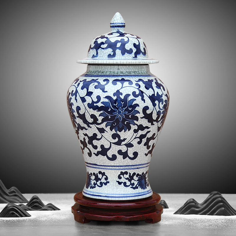 Blue and white porcelain of jingdezhen ceramics glaze cracks general tank storage place of Chinese style household archaized decorations sitting room