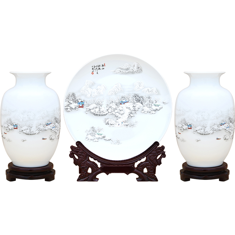 Jingdezhen ceramics Chinese vase furnishing articles home sitting room TV ark adornment ark, crafts three - piece suit