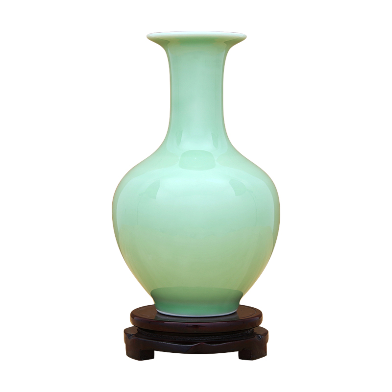 Jingdezhen ceramic vases, pea green shadow celadon glaze furnishing articles flower arranging, rich ancient frame curio cabinet cabinet sitting room adornment