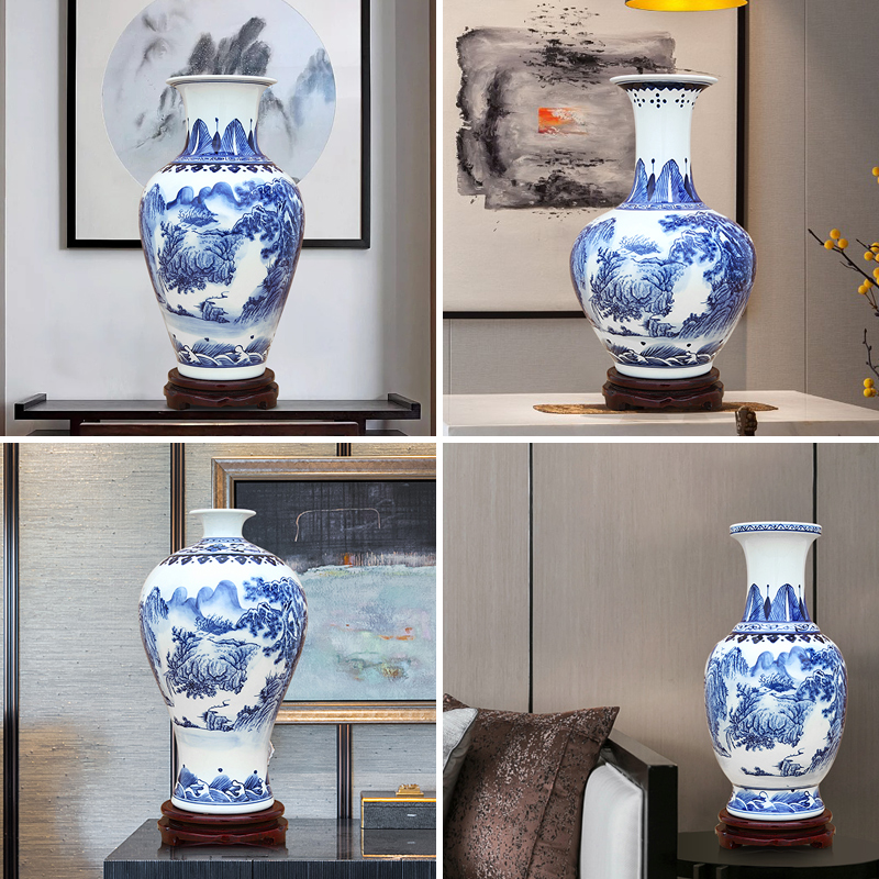 Chinese blue and white porcelain of jingdezhen ceramics hand - made scenery furnishing articles home wine ark, adornment porcelain vase in the living room