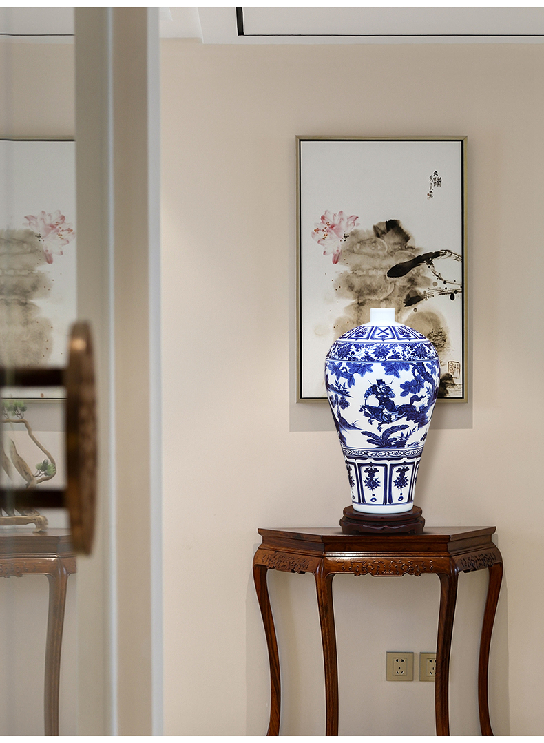 To ceramics high white antique yuan blue and white figure can written down the mountain