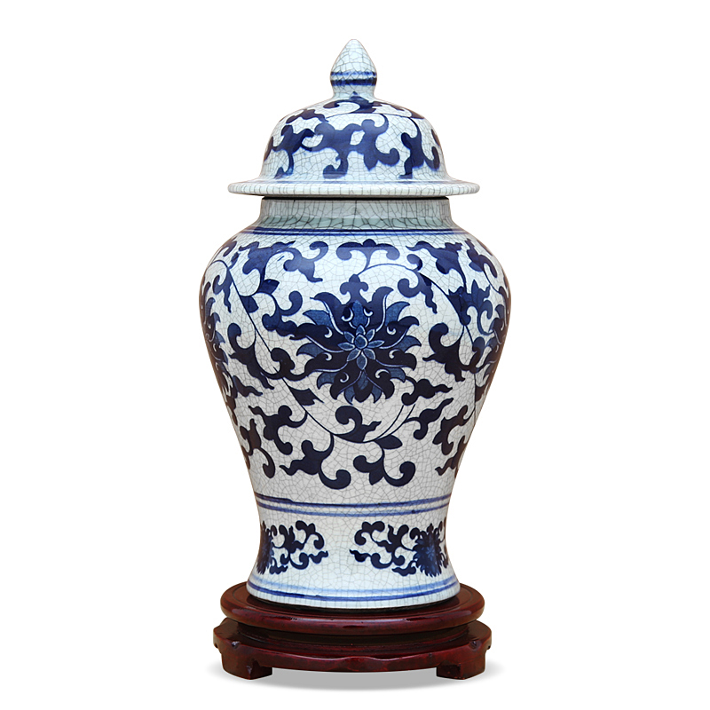 Blue and white porcelain of jingdezhen ceramics glaze cracks general tank storage place of Chinese style household archaized decorations sitting room