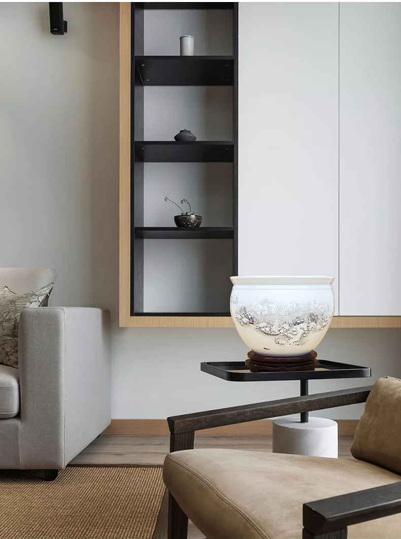 Jingdezhen ceramic furnishing articles hydroponic plant flower implement sitting room aquarium bowl lotus lotus lotus cylinder household decoration