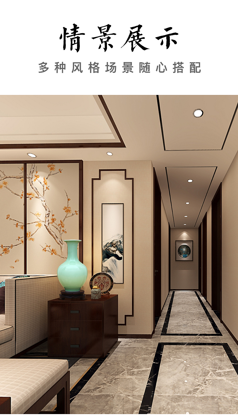 Jingdezhen ceramic vases, pea green shadow celadon glaze furnishing articles flower arranging, rich ancient frame curio cabinet cabinet sitting room adornment