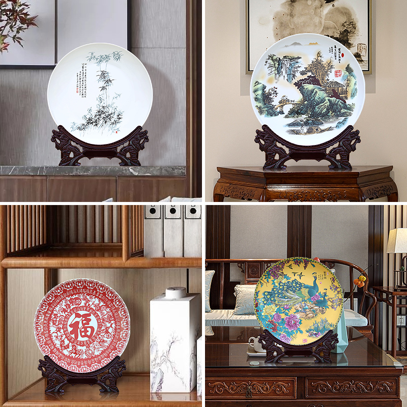 Jingdezhen ceramic plate is placed Chinese style household crafts wine ark, adornment of the sitting room porch swing plate of TV ark