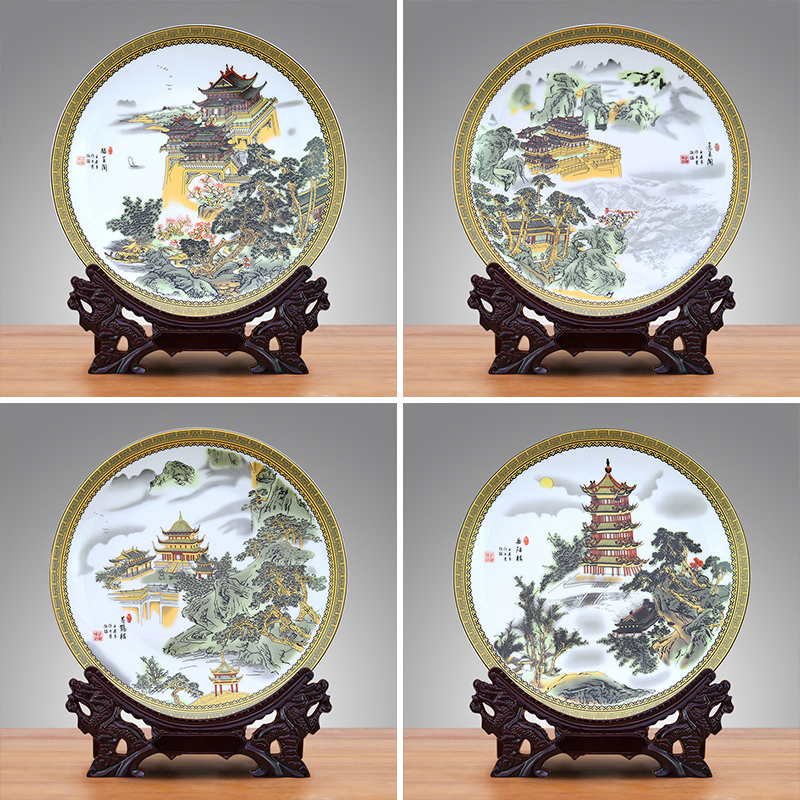To ceramic furnishing articles dish ceramic custom picture four famous towers porcelain furnishing articles of Chinese style plate process