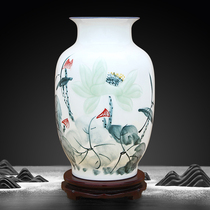 Jingdezhen Ceramic Vase ornaments living room flower arrangement hand-painted lotus porcelain bottle modern Chinese decoration gift