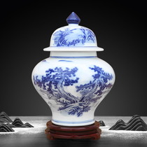 Jingdezhen Blue and White Porcelain Jar Ornaments living room landscape decorations with lid storage cans tea cans new Chinese furnishings