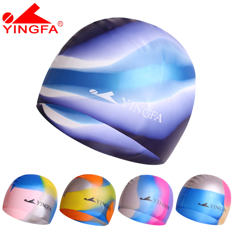 Yingfa camouflage silicone swimming cap Long hair ear protection large waterproof non-slip race training unisex swimming cap