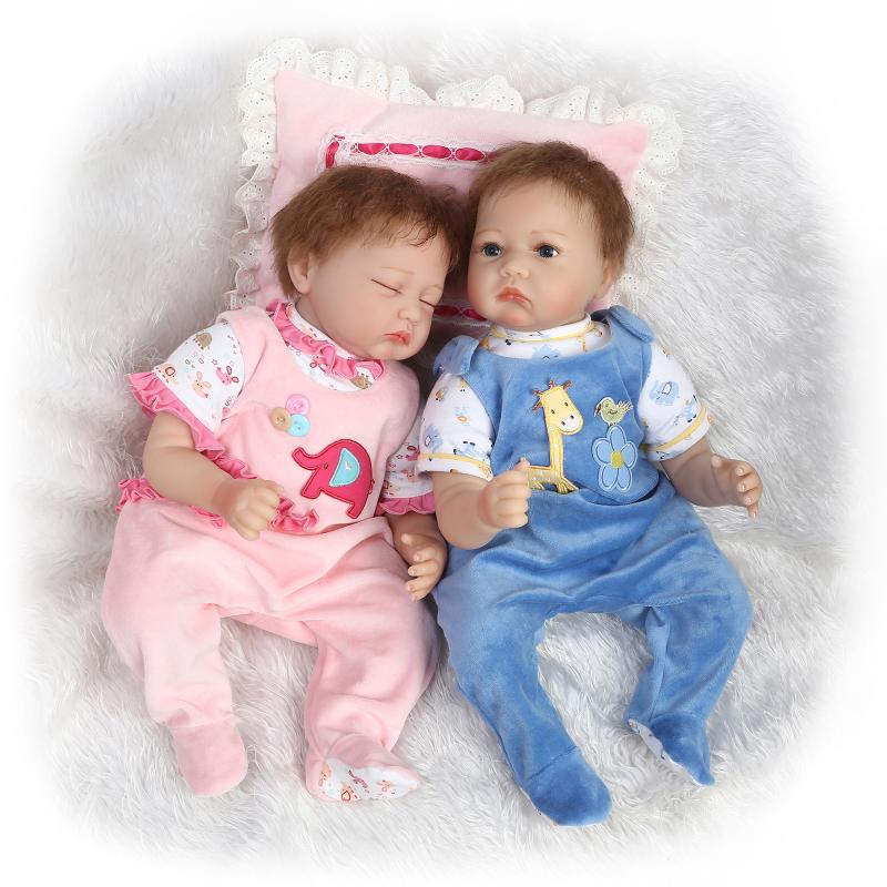 22'' Reborn Twins Baby Boy&Girl Doll Vinyl Silicone Handmade Likelife Toy Gift 