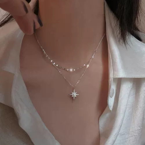 Sterling Star Moon Diple Ncklace Women Clavicl