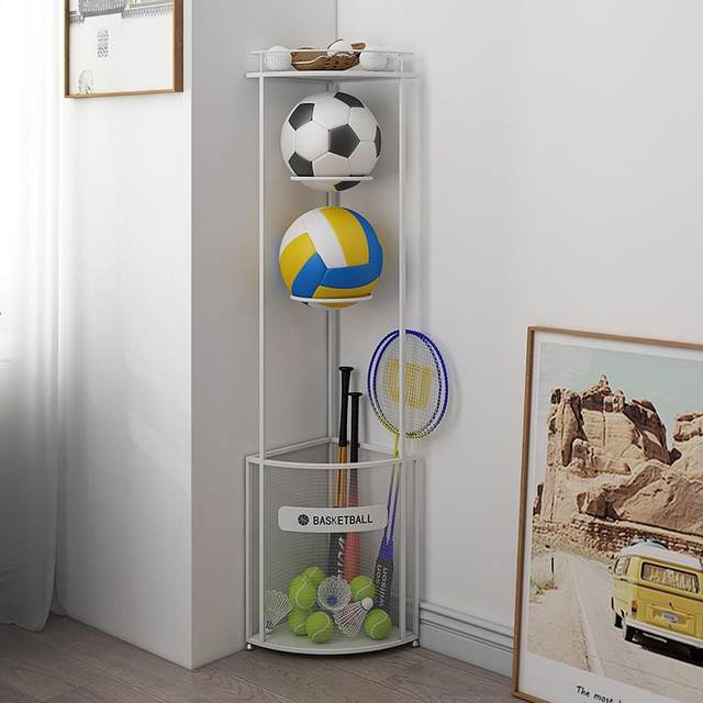 Multifunctional home basketball storage rack ball display kindergarten badminton racket storage basket corner rack