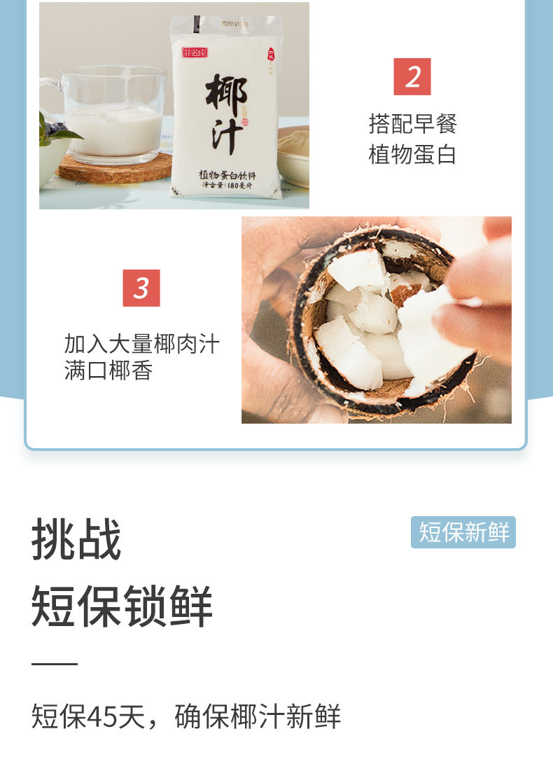 菲诺纯 生榨新鲜椰汁 180ml*12袋 原生椰浆制作 图3