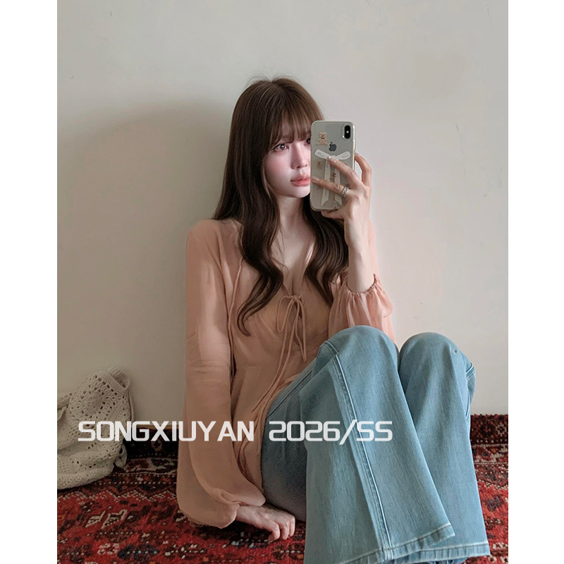 Song Xiuyan Seniors French-Style Girly Pink Bow-Tie Shirt, Age-Reducing Asymmetrical Round-Neck Shirt Song Xiuyan Seniors French-Style Girly Pink Bow-Tie Shirt, Age-Reducing Asymmetrical Round-Neck Shirt