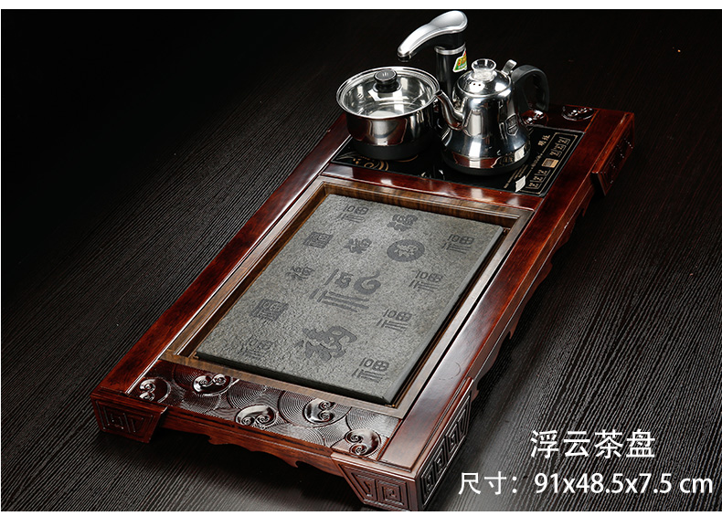 Back on a complete set of kung fu tea set suit household sharply stone solid wood tea tray was purple ceramic contracted tea tea taking